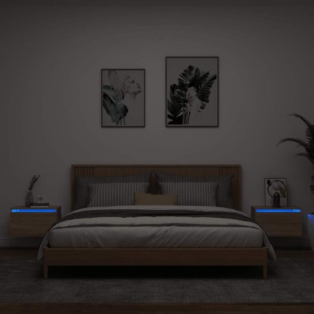 Mesitas de noche de pared con luces LED 2 unidades roble Sonoma