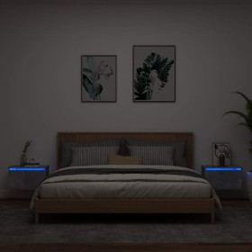 Mesitas de noche de pared con luces LED 2 uds gris hormigón Mesitas de noche de pared con luces LED 2 uds gris hormigón
