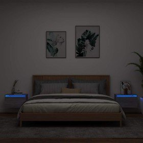 Mesitas de noche de pared con luces LED 2 unidades gris Sonoma en Mesitas de noche | Comprar online en Foro24