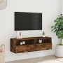 Mueble de pared TV madera ingeniería roble ahumado 100x30x30 cm