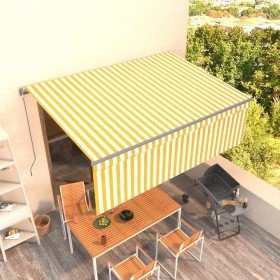 Toldo retráctil manual con persiana amarillo y blanco 4x3 m Toldo retráctil manual con persiana amarillo y blanco 4x3 m
