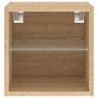 Mueble de TV de pared con luces LED roble Sonoma 30x28,5x30 cm