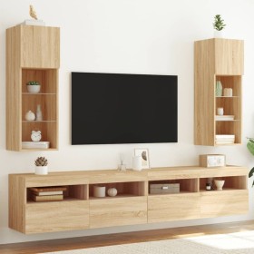 Muebles de TV con luces LED 2 uds roble Sonoma 30,5x30x90 cm Muebles de TV con luces LED 2 uds roble Sonoma 30,5x30x90 cm