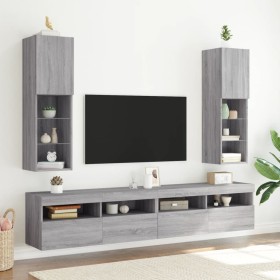 Muebles de TV con luces LED 2 uds gris Sonoma 30,5x30x102 cm Muebles de TV con luces LED 2 uds gris Sonoma 30,5x30x102 cm