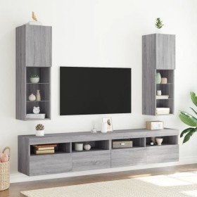 Muebles de TV con luces LED 2 uds gris Sonoma 30,5x30x102 cm