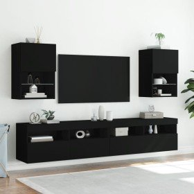 Muebles de TV con luces LED 2 uds negro 40,5x30x60 cm Muebles de TV con luces LED 2 uds negro 40,5x30x60 cm
