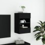 Mueble de TV de pared con luces LED negro 40x30x60,5 cm