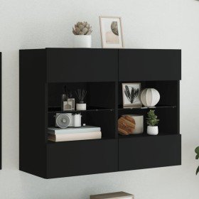 Mueble de TV de pared con luces LED negro 78,5x30x60,5 cm Mueble de TV de pared con luces LED negro 78,5x30x60,5 cm