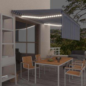 Toldo manual retráctil con persiana y LED azul y blanco 4,5x3 m Toldo manual retráctil con persiana y LED azul y blanco 4,5x3 m