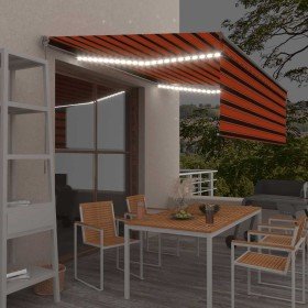 Toldo retráctil manual con persiana y LED naranja/marrón 4,5x3m Toldo retráctil manual con persiana y LED naranja/marrón 4,5x3m