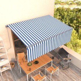 Toldo retráctil automático con persiana 4,5x3 m azul y blanco Toldo retráctil automático con persiana 4,5x3 m azul y blanco