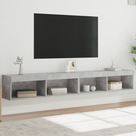 Muebles de TV con luces LED 2 uds gris hormigón 100x30x30 cm en Muebles TV | Comprar online en Foro24