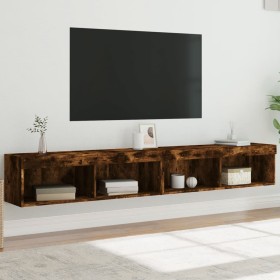 Muebles de TV con luces LED 2 uds roble ahumado 100x30x30 cm Muebles de TV con luces LED 2 uds roble ahumado 100x30x30 cm