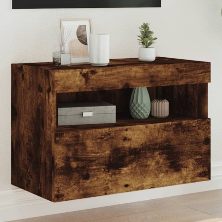 Mueble de TV de pared con luces LED roble ahumado 60x30x40 cm