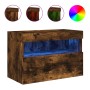 Mueble de TV de pared con luces LED roble ahumado 60x30x40 cm