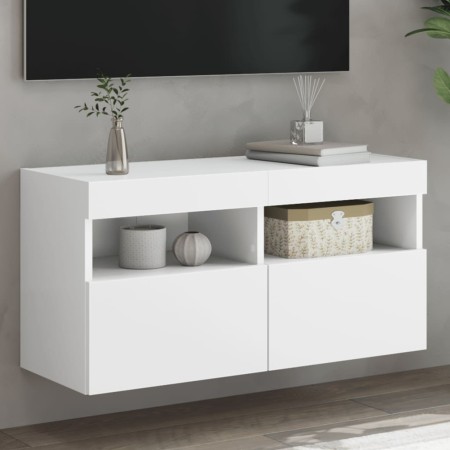 Mueble de TV de pared con luces LED blanco 80x30x40 cm