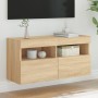 Mueble de TV de pared con luces LED roble Sonoma 80x30x40 cm