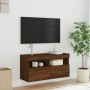 Mueble de TV de pared con luces LED roble marrón 80x30x40 cm en Muebles TV | Comprar online en Foro24