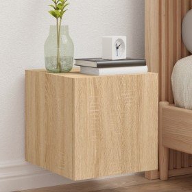 Mueble de TV de pared con luces LED roble Sonoma 30,5x35x30 cm