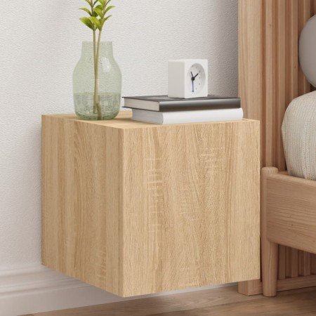 Mueble de TV de pared con luces LED roble Sonoma 30,5x35x30 cm