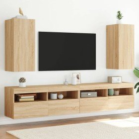 Muebles de TV pared luces LED 2 uds roble Sonoma 30,5x35x70 cm Muebles de TV pared luces LED 2 uds roble Sonoma 30,5x35x70 cm