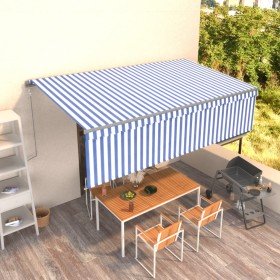Toldo retráctil automático con persiana azul y blanco 5x3 m Toldo retráctil automático con persiana azul y blanco 5x3 m
