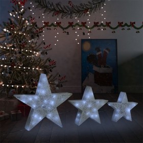 Estrellas decoración navideña 3 piezas LED malla blanca