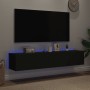 Muebles de TV de pared con luces LED 2 uds negro 80x35x31 cm