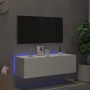 Mueble de TV de pared con luces LED blanco 100x35x31 cm