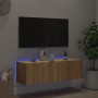 Mueble de TV de pared con luces LED roble Sonoma 100x35x31 cm