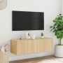 Mueble de TV de pared con luces LED roble Sonoma 100x35x31 cm