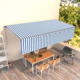 Toldo retráctil manual con persiana azul y blanco 6x3 m Toldo retráctil manual con persiana azul y blanco 6x3 m