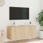 Mueble de TV de pared con luces LED roble Sonoma 100x35x41 cm en Muebles TV | Comprar online en Foro24