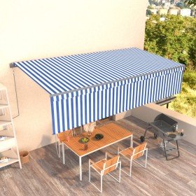 Toldo automático retráctil con persiana 6x3 m azul y blanco Toldo automático retráctil con persiana 6x3 m azul y blanco