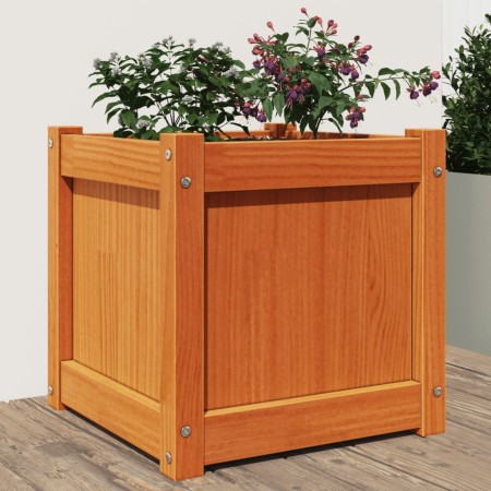 Jardinera exterior madera maciza pino marrón cera 40x40x40 cm en Maceteros y jardineras | Comprar online en Foro24