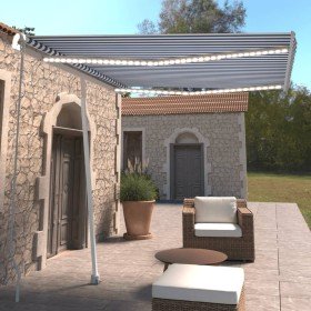 Toldo manual retráctil con luz LED azul y blanco 300x250 cm Toldo manual retráctil con luz LED azul y blanco 300x250 cm