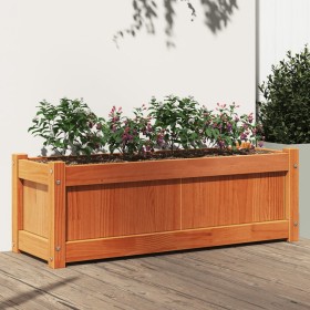 Jardinera exterior madera maciza pino marrón cera 90x31x31 cm