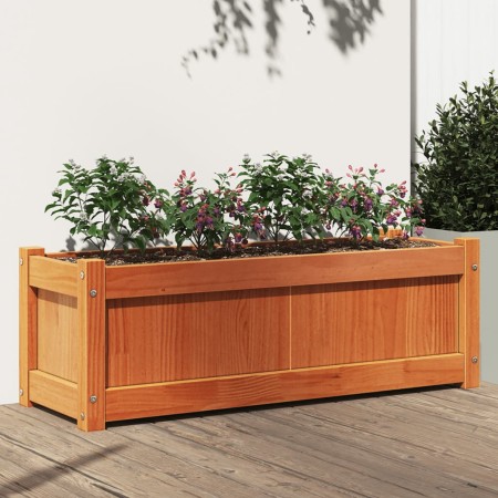Jardinera exterior madera maciza pino marrón cera 90x31x31 cm