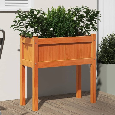 Jardinera con patas madera maciza pino marrón cera 70x31x70 cm