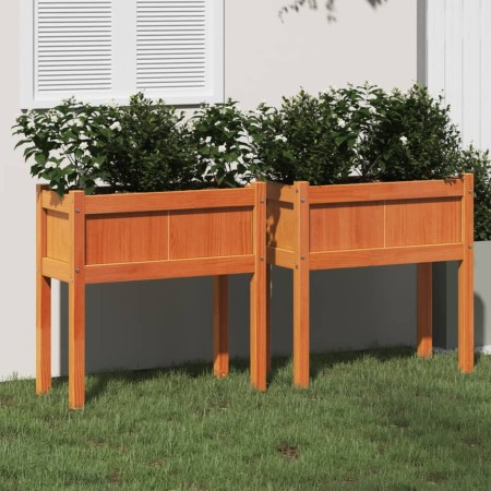 Jardineras con patas 2 uds madera maciza de pino marrón cera en Maceteros y jardineras | Comprar online en Foro24