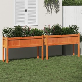 Jardineras con patas 2 uds madera maciza de pino marrón cera Jardineras con patas 2 uds madera maciza de pino marrón cera