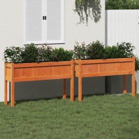 Jardineras con patas 2 uds madera maciza de pino marrón cera Jardineras con patas 2 uds madera maciza de pino marrón cera