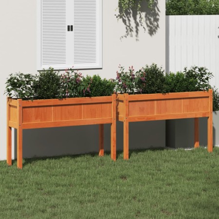 Jardineras con patas 2 uds madera maciza de pino marrón cera