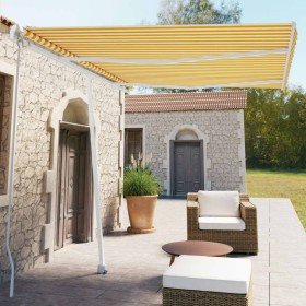 Toldo de pie manual retráctil amarillo y blanco 350x250 cm Toldo de pie manual retráctil amarillo y blanco 350x250 cm
