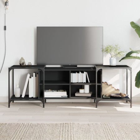 Mueble de TV de madera de ingeniería negro 153x37x50 cm