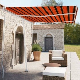 Toldo de pie manual retráctil naranja y marrón 350x250 cm Toldo de pie manual retráctil naranja y marrón 350x250 cm