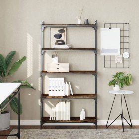 Librería 5 estantes madera ingeniería roble ahumado 80x30x154cm