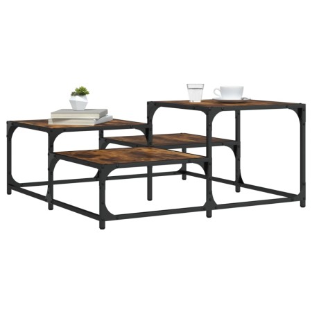 Mesa de centro madera ingeniería roble ahumado 87,5x87,5x40 cm