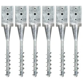 Ground spikes 6 units galvanized steel silver 9x9x56 cm by vidaXL, Spikes for anchoring in the ground - Ref: Foro24-145440, P...