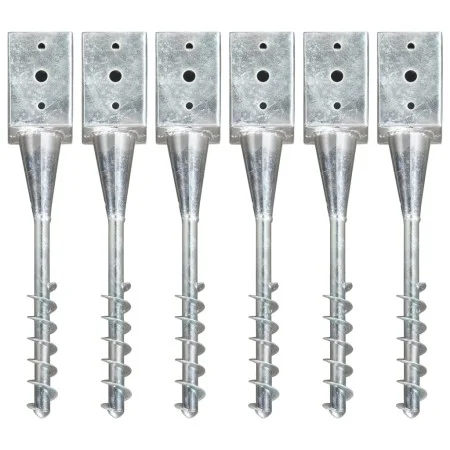 Ground spikes 6 units galvanized steel silver 9x9x56 cm by vidaXL, Spikes for anchoring in the ground - Ref: Foro24-145440, P...